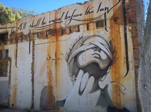"All shall be equal before the law" Graffiti done by Faith47. Location: Queen Victoria Street in Cape Town