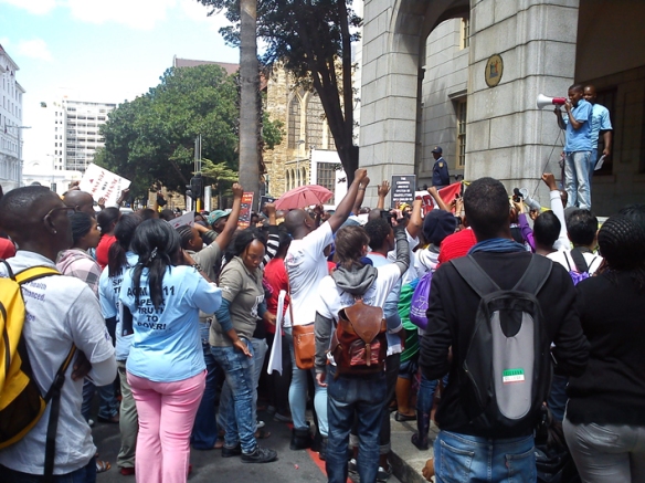 Protest outside the Provincial Legislature building in Cape Town on 4 Oct 2011
